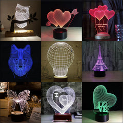 50+ 3D illusion Acrylic lamp vector bundle ,3D Night Lamp vector file for cnc and laser