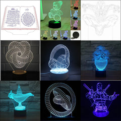 50+ 3D illusion Acrylic lamp vector bundle ,3D Night Lamp vector file for cnc and laser