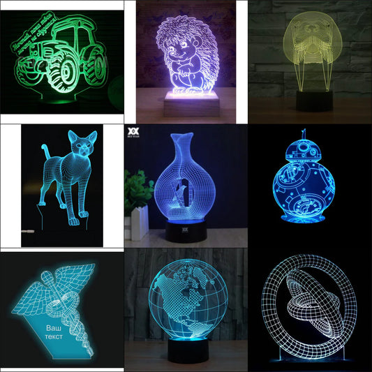 50+ 3D illusion Acrylic lamp vector bundle ,3D Night Lamp vector file for cnc and laser