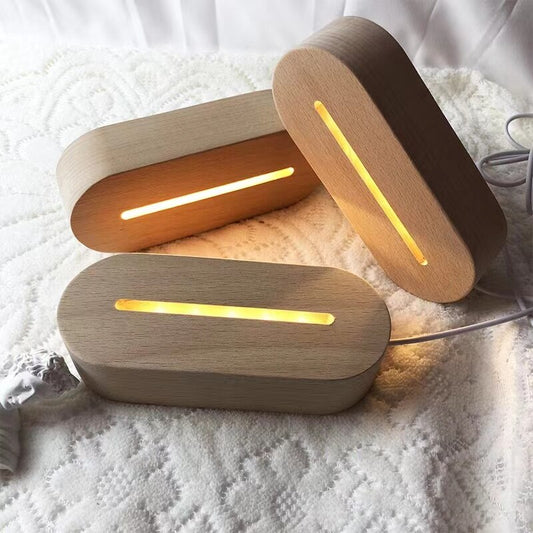 Wood Display Base Stand withLed Lights for Laser 3D Acrylic Glass Table Night Lamp DIY